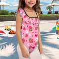 thumbnail image 3 of Uorisanigo One Piece Swimsuits for Girls Pink Strawberry Swimwear Bathing Suit Ruffle Halter Quick Dry Sport Summer Beach Swimwear, Size 9-10, 3 of 7
