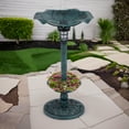 thumbnail image 2 of Pefilos 30" Outdoor Garden Bird Bath with Solar Light, Weather Resistant Pedestal, Backyard Bird Feeder and Flower Planter, Green, 2 of 9