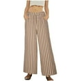 thumbnail image 4 of LEEYNEER Retro Cotton Linen Striped Wide-Legged Pants Women Thin Drape Casual Straight Pants Summer Drawstring Elastic High Waist Pant Pockets Cropped Trouser, 4 of 5