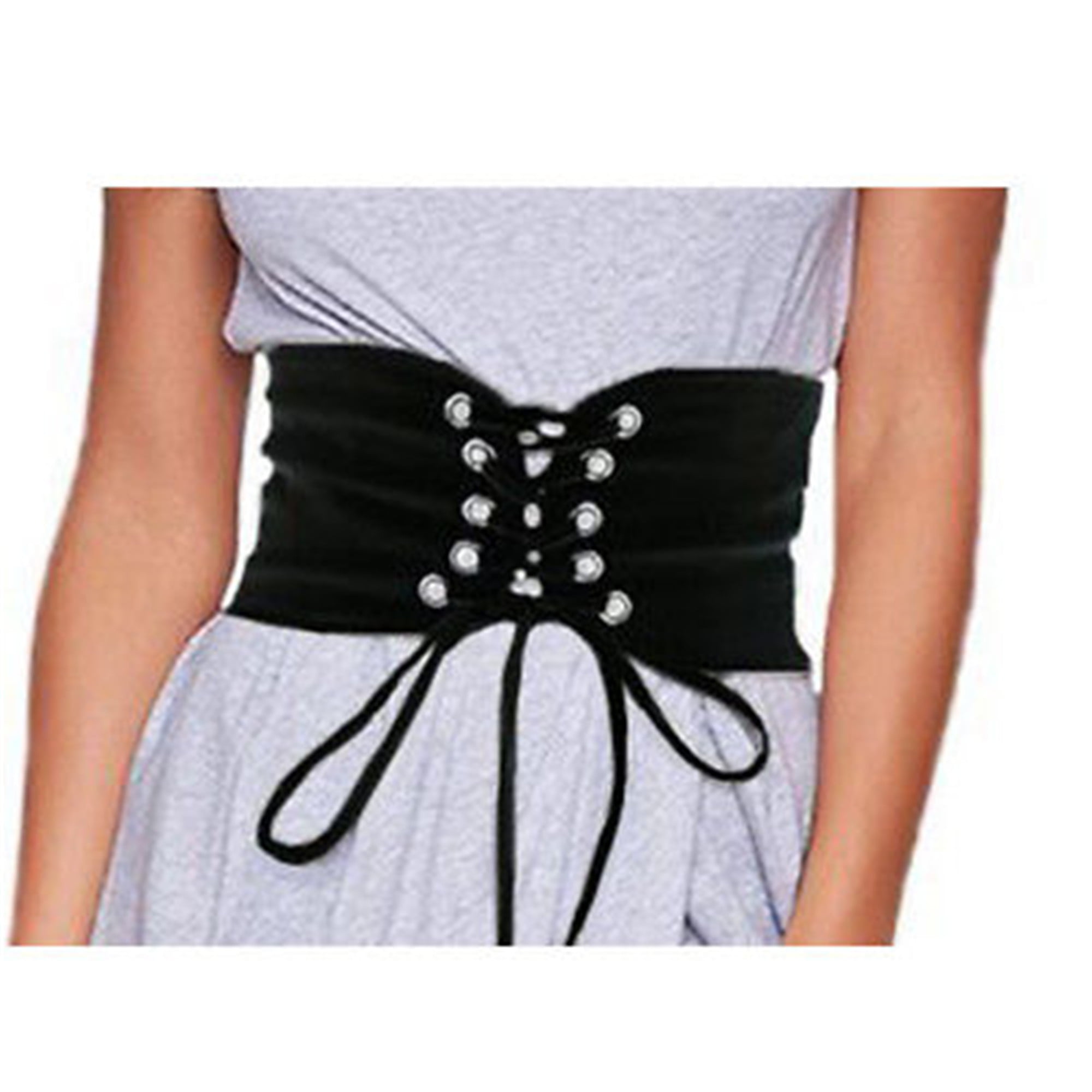 Ladies High Waist Wide Corset Belt PU Leather Elastic Lace-up Belt for Daily Party