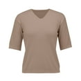 thumbnail image 4 of Holzkary Women's Short Sleeve V Neck Sweaters Lightweight Summer Sweater Casual Knit Pullover Tops Women's Round Neck Short Sleeved Loose T Shirt with A Knit Bottom Short Top Khaki Xxl, 4 of 9