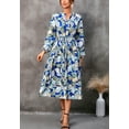 thumbnail image 5 of Leaf Print Button Shirt Collared Dress for Women Below Knee Length Blue Small, 5 of 5