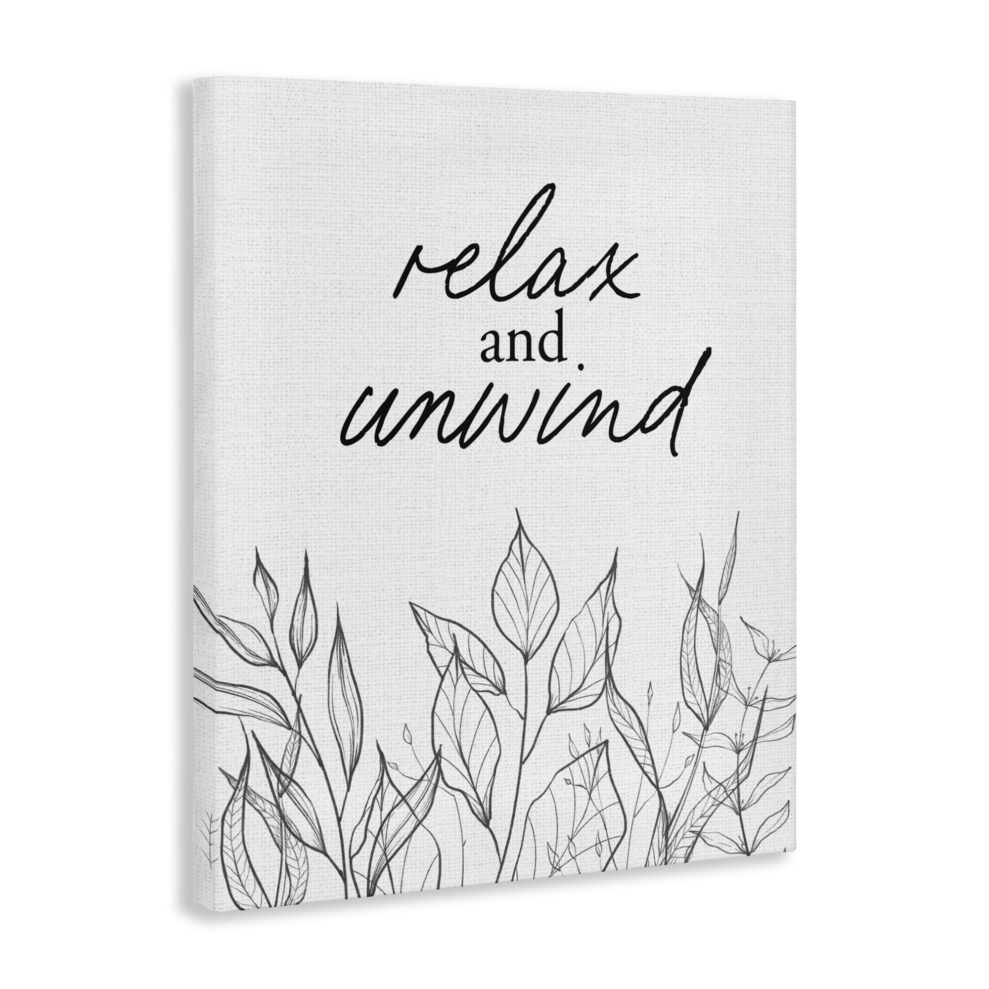 Relax Unwind Minimalist Leaves Canvas Wall Art, design by Lettered and Lined