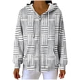 thumbnail image 4 of Womens Plaid Jackets Hooded Full Zip Drawstring Cardigan Loose Stylish Casual Ribbed Hoodie Outwear With Pockets (XL, Khaki), 4 of 7