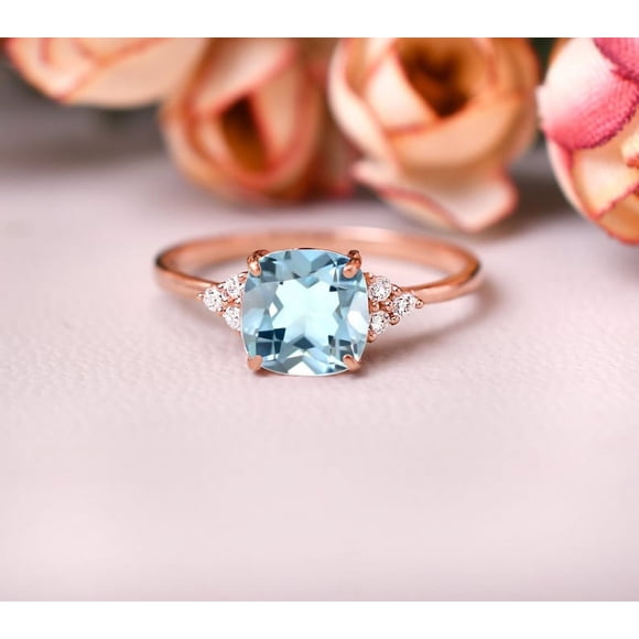 Aquamarine ring, natural aquamarine, aquamarine engagement ring, sterling silver, March birthstone