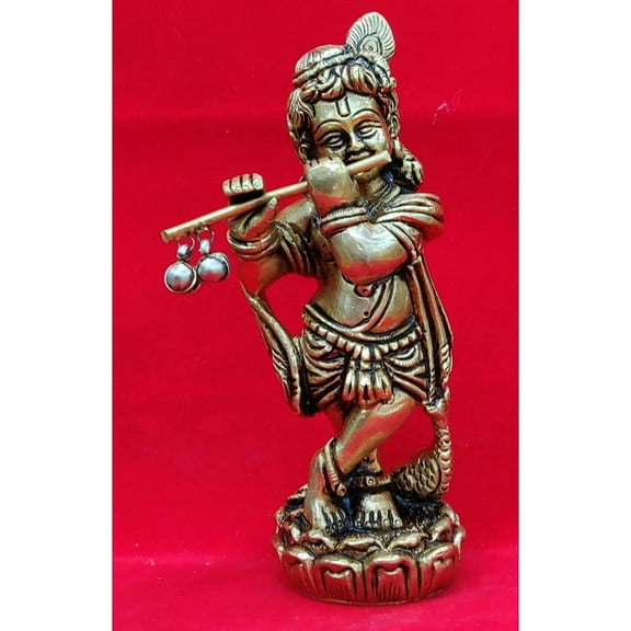 Small Krishna Statue Brass Krishna Sculpture Indian God Statue Lord Krishna Figurine Hindu God Statue Krishna Idol for Showpiece Standing Krishna Murti Handmade Krishna Figure - AtoZ India Cart