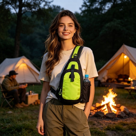 Sling Crossbody Backpack, 13.7"x6.7"x1.5" Casual Chest Bag with Water Bottle Holder for Men & Women, Outdoor Travel & Sports