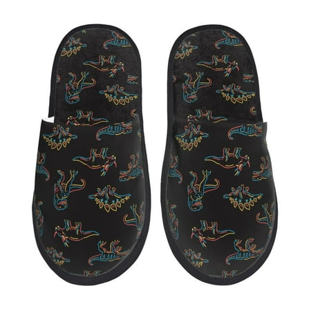 Balery Neon Dinosaur Slient Indoor Furry Fleece Comfort House Shoes Soft Non-Slip Home Shoes Cotton slippers House Slippers-- Medium