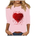 thumbnail image 2 of Byworldtasic Women's Oversize Long Sleeve Tops Women's Round Neck Soft Breathable Blouses 3/4 Length Sleeve Pullover T-shirt Heart print Basic Tops Pink, 2 of 4