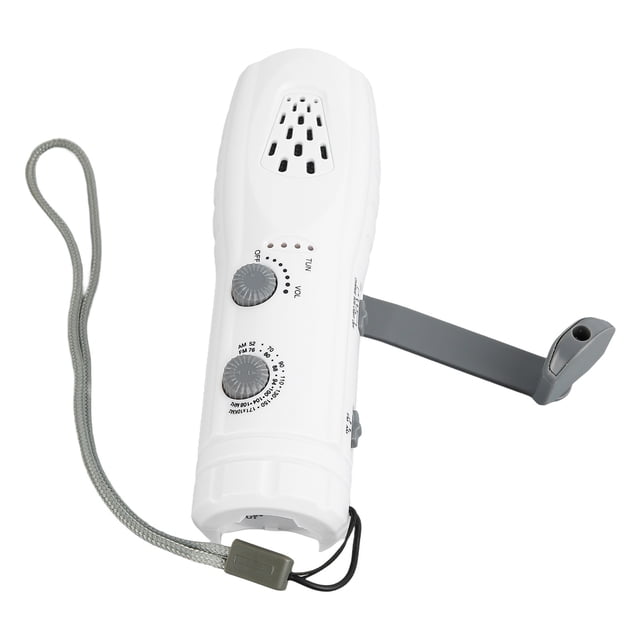 Linterna de manivela portátil multifuncional Bling Bling con soporte AM FM alerta SOS color blanco