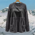 thumbnail image 6 of Ozmmyan Womens Fleece Sweatshirts solid color Loose Crew neck mid length Sweat Shirts autumn and winter casual large pocket style, 6 of 6