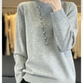 thumbnail image 4 of AGWOLF Lightweight Sweaters for Women Cozy Lightweight Knit Jumper Tops Casual Sideling Button Long Sleeve Pullover, 4 of 6