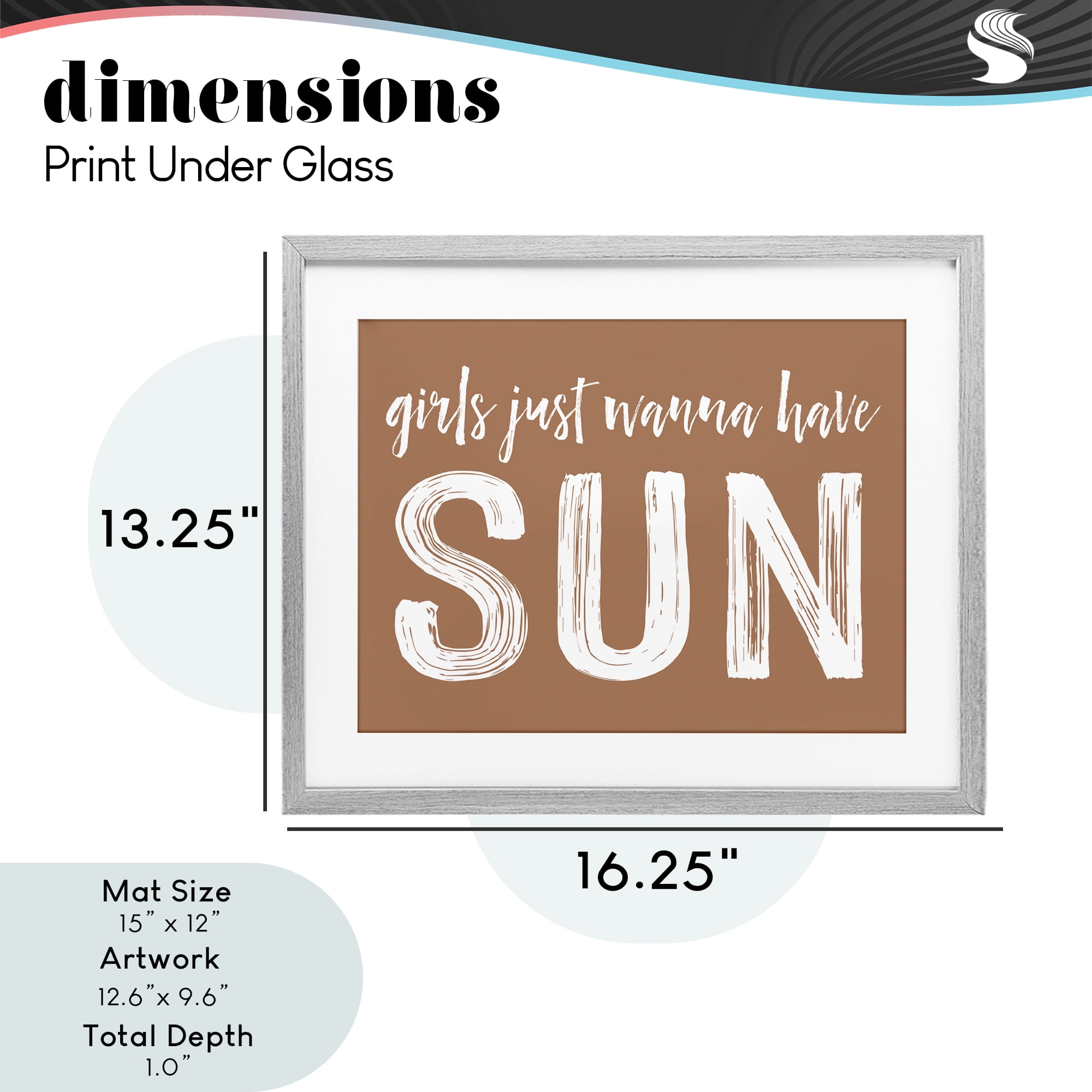 Girls Wanna Have Sun Brown Gray Framed Print Under Glass, design by Lettered and Lined