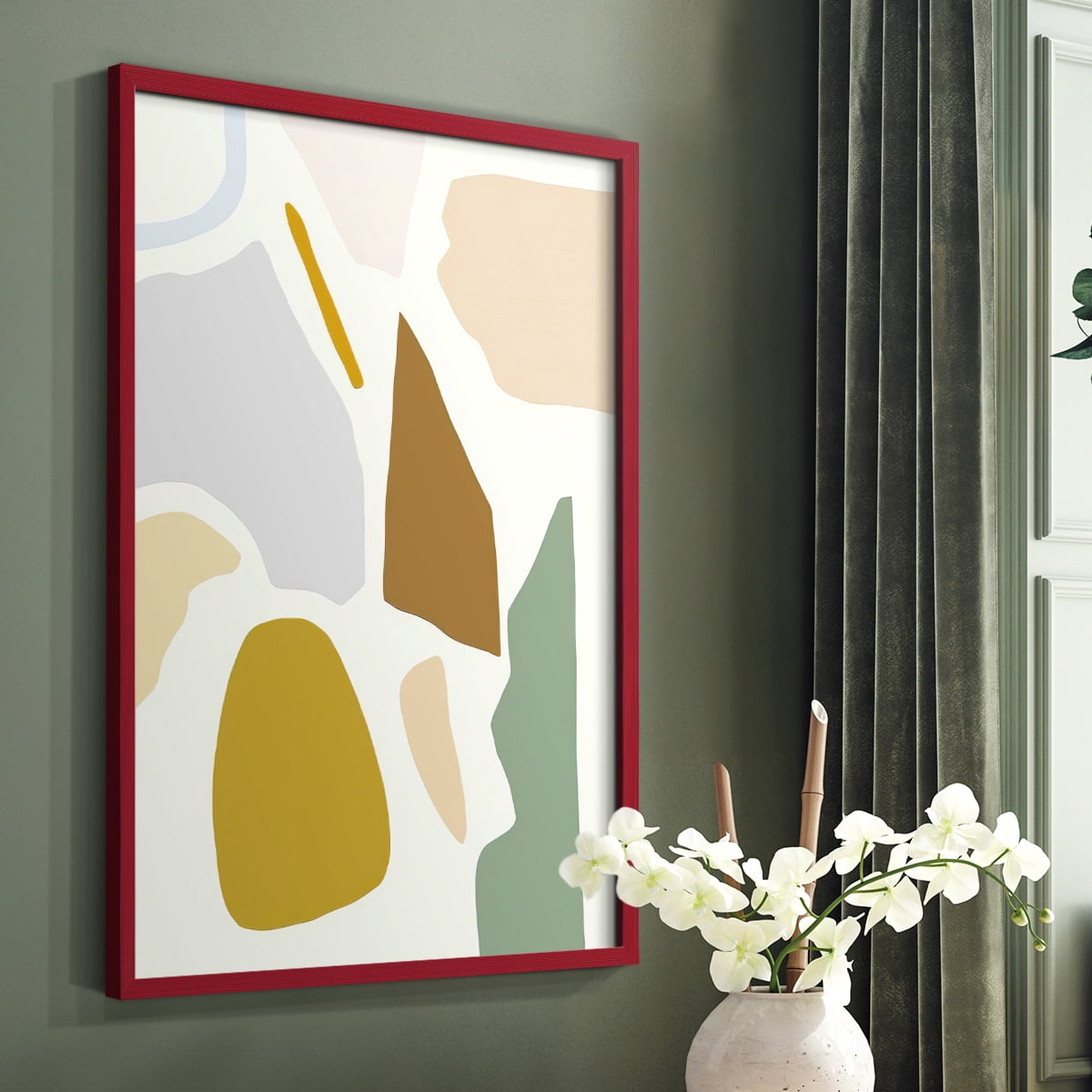 Pastel Splotches I Framed Print in Red Solid Wood Framed Print No Nail Hanging