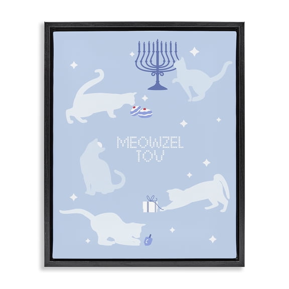 Stupell Industries Meowzel Tov Seasonal Cats Animals Painting Black Floater Framed Canvas Art Print Wall Art, 17 x 21