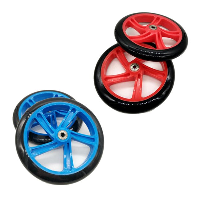 4 Pcs Roue de Scooter 200 mm Matériau PU Épaisseur de Roue 30 mm Roulement ABEC-7 Accessoires de Scooter, Bleu & Rouge