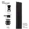 thumbnail image 2 of 10 Yards #10 Continous Separating Plastic Zipper, 4 Delrin Locking Pulls - Black, 2 of 6