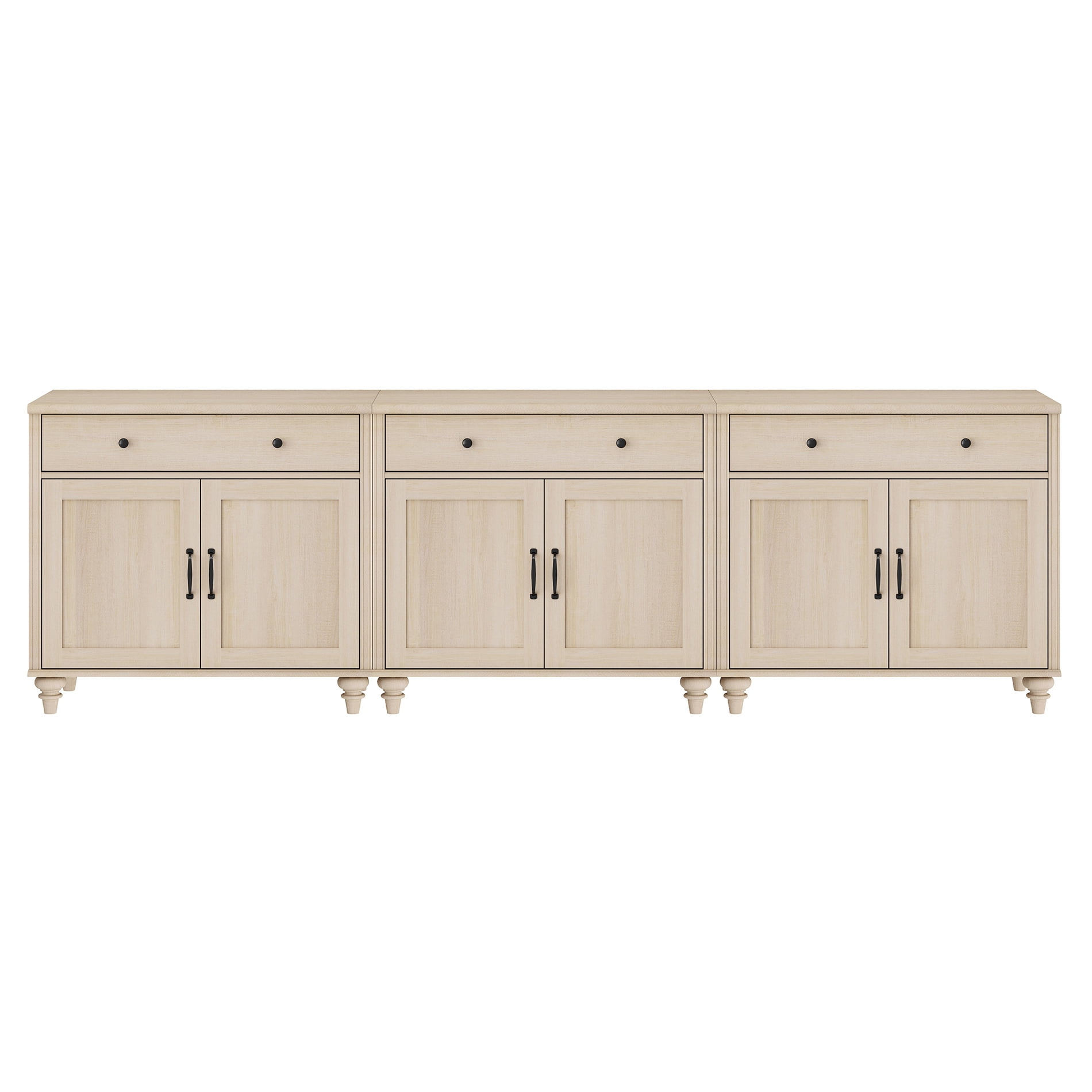 Beige Farmhouse TV Stand for 85 inch TV with Drawers & Doors
