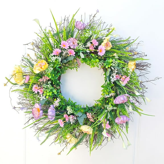 20" Spring Colorful Wreath Artificial Wild Flower Wreath for Front Door Home Decoration