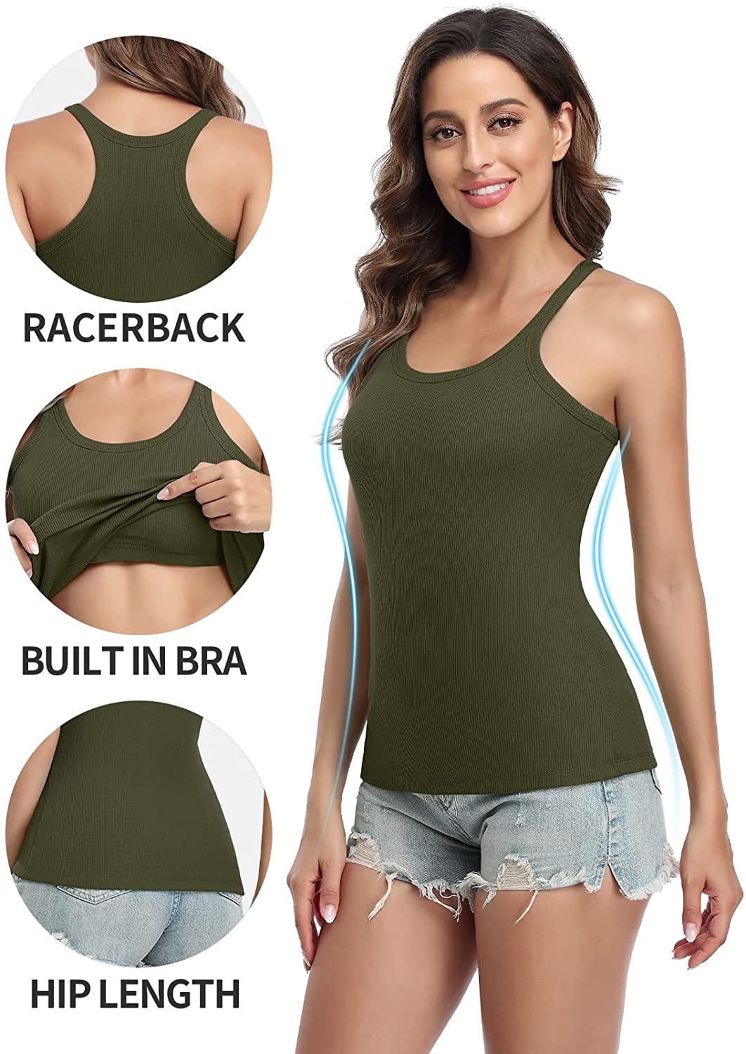 Ombhsd Womens Summer T Shirts Tops Crop Tank with Shelf Built In Bra  Workout Top with Removable Padding Sports Bra (Color : 26, Size : Medium) :  : Fashion