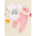 thumbnail image 3 of Newborn Baby Girl Little Sis Outfits Letter Short Sleeve T-shirt Romper Pants Set Headband Coming Home Hospital Clothes, 3 of 8