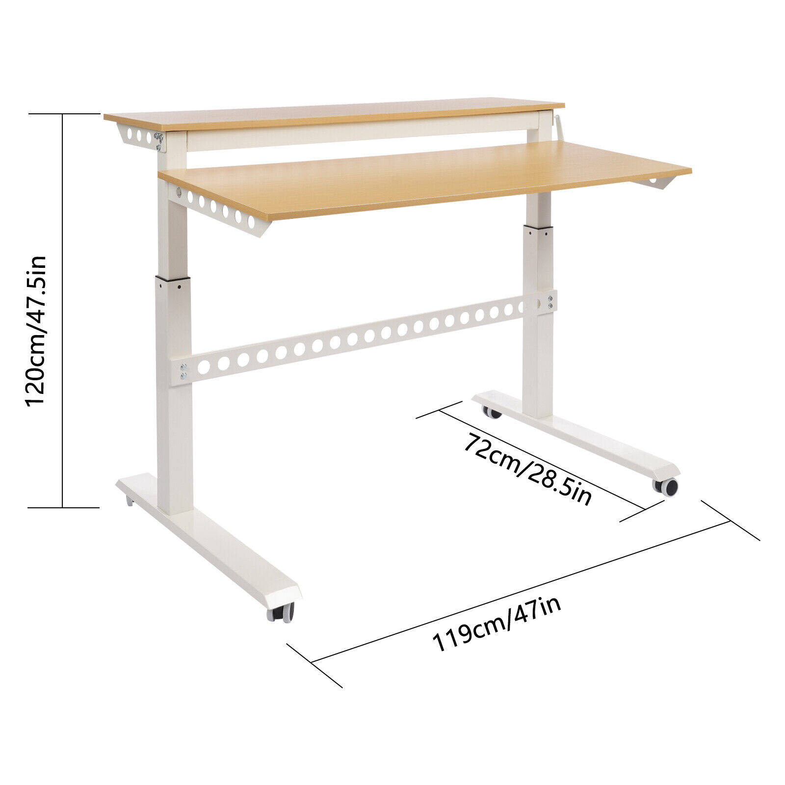 Mobile 2-Tier Rolling Laptop Desk with 4 Wheels, Adjustable Height Standing Desk,Rolling Computer Desk for Home Office