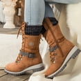 thumbnail image 5 of Dakaela Womens Combat Boots Mid Calf Winter Snow Boot with Side Zipper Lace up Lug Sole Low Wedge Motorcycle Outdoor Casual Shoes, 5 of 9