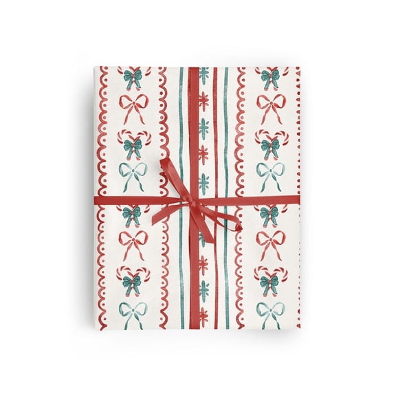 Red and Green Christmas Candy Cane Stripe Wrapping Paper, Wrapping Paper Rolls, Christmas Bows Gift Wrap for Christmas Birthday 58x23in