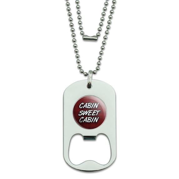 Cabin Sweet Cabin Red Plaid Military Dog Tag Bottle Opener Pendant