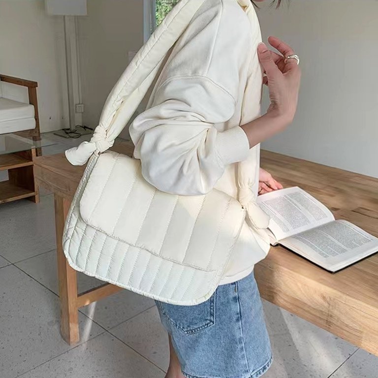 Puffer shoulder bag Nylon padded woven handbag designer