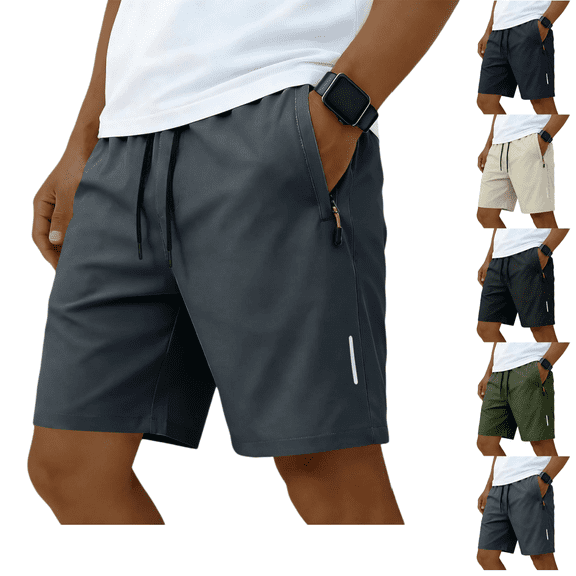 LRGSHF Men Lightweight Zipper‑Pocket Sport Shorts, Elastic Drawstring Knee‑Length Athletic Shorts, Moisture‑Wicking Casual Workout Shorts