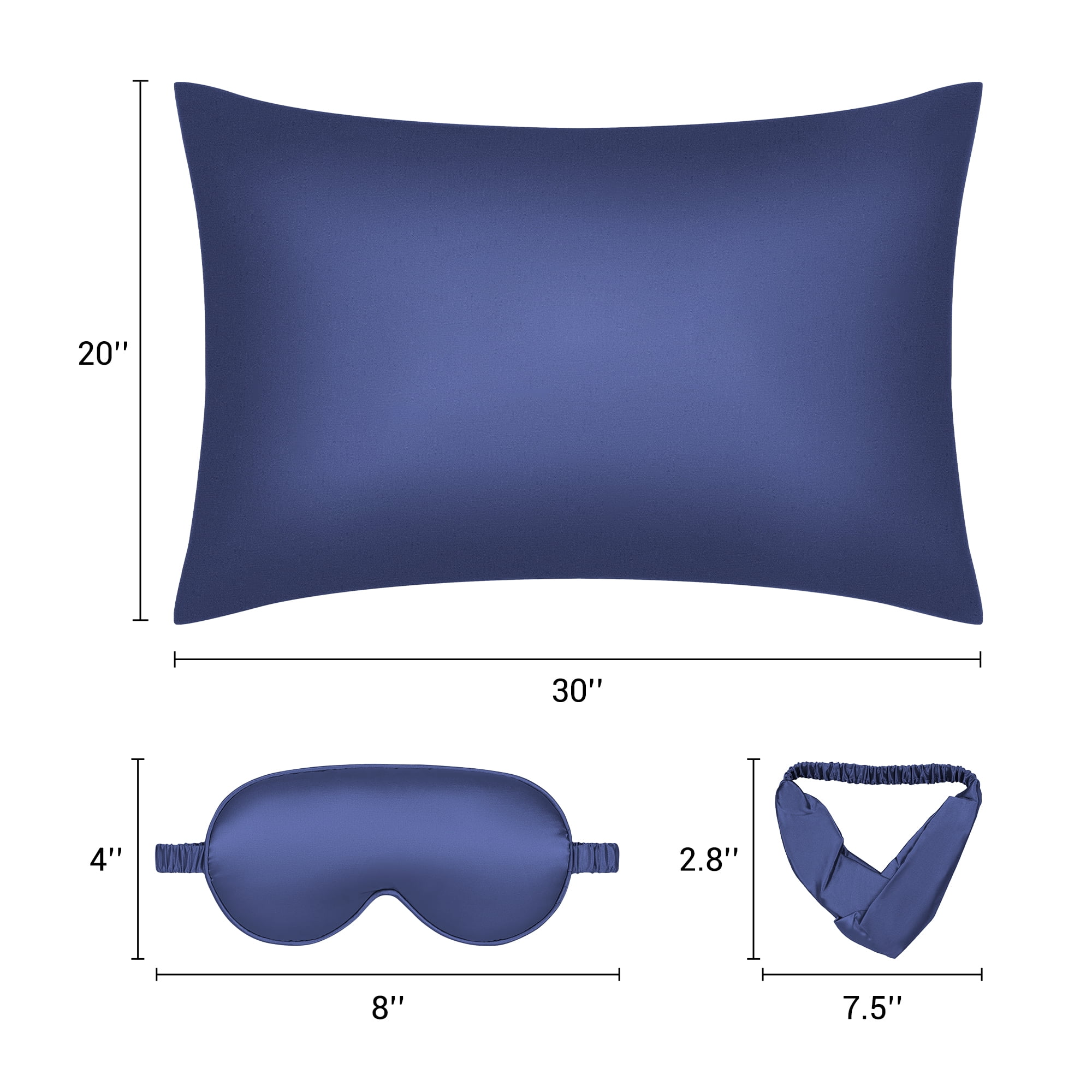 Unique Bargains Pillow Case with Envelope Pillowcases with Eye Mask, Hair Band Navy Blue