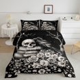 thumbnail image 2 of Feelyou Hippie Raven Skull Full Size Comforter Sets, Boho Floral Book Bedding Comforter Set, Black White, Black Reversible, 3-Piece, 1 Comforter and 2 Pillowcases, 2 of 7