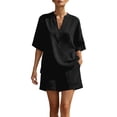 thumbnail image 2 of Mifsaly 2 Piece Short Sets for Women Summer Casual Vacation Linen Matching Outfits V Neck Tunic Top and Shorts with Pockets Black,XXXL, 2 of 6