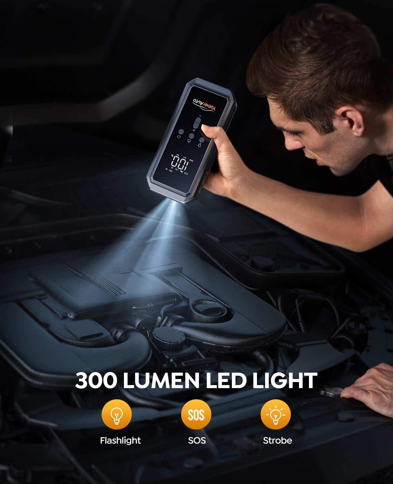 3000A Peak Car Jump Starter, 21800mAh Portable Battery Booster with 150PSI Air Compressor, 12V Jump Box for 9.0L Gas/8.0L Diesel, LCD Display & LED Light