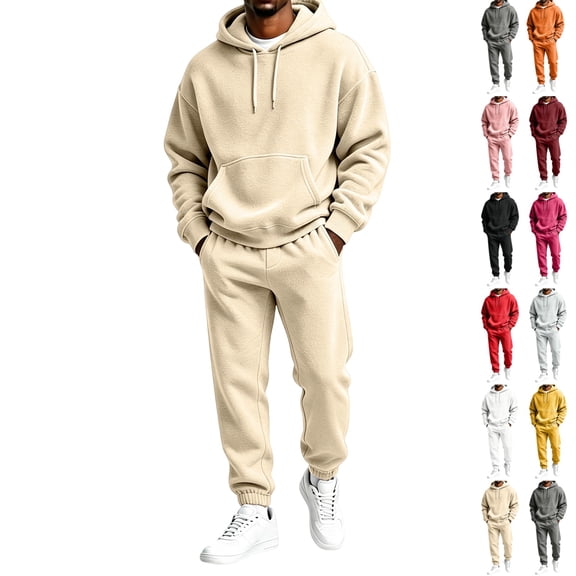 UDAUDU Mens Sweatsuits Sweat Suit Jogging Track Suits 2 Piece Matching Sets Outfits Casual Comfortable Soft Athletic Tracksuits Beige XL