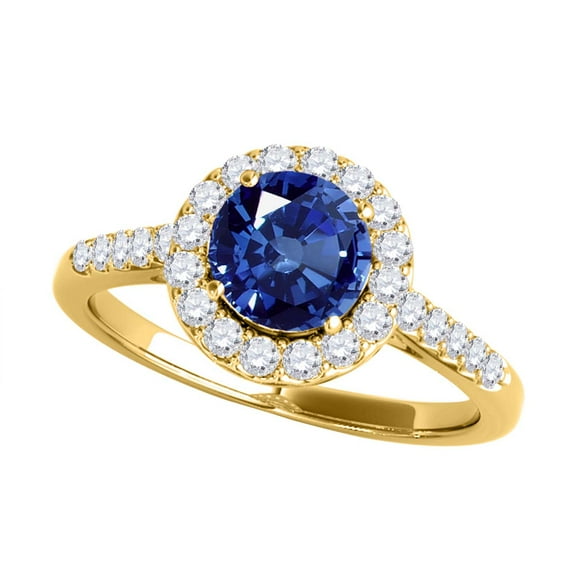 Mauli Jewels Engagement Rings for Women 1.20 Carat Halo Sapphire And Diamond Engagement Ring 4 Prong-Setting 14k Yellow Gold