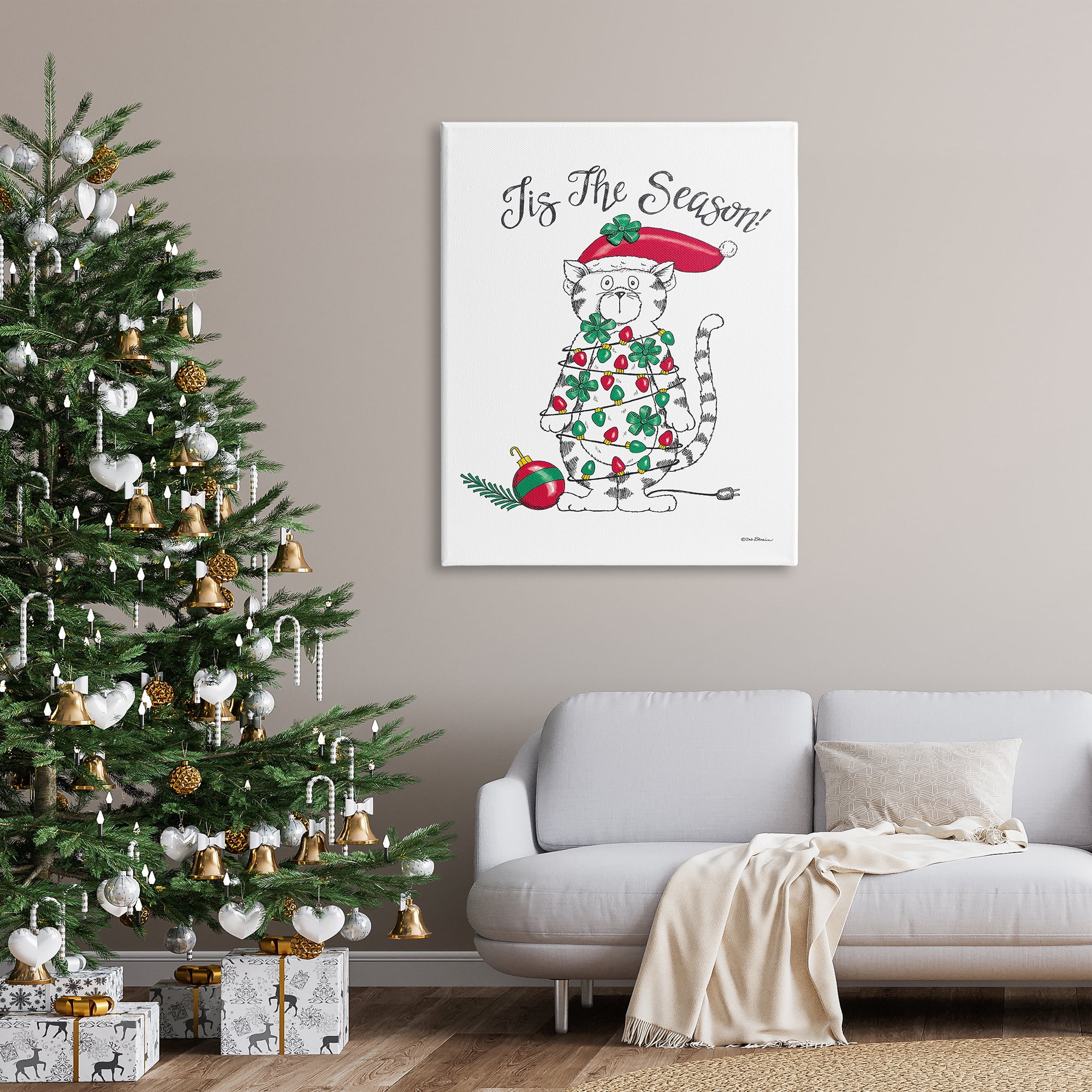 Stupell Industries Tis The Season Cat Holiday Painting Gallery Wrapped Canvas Print Wall Art, 36 x 48