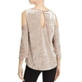 thumbnail image 2 of Status by Chenault Women’s Crushed Velvet Cold Shoulder Blouse Pullover Shirt Tops, Natural, X-Small, 2 of 5