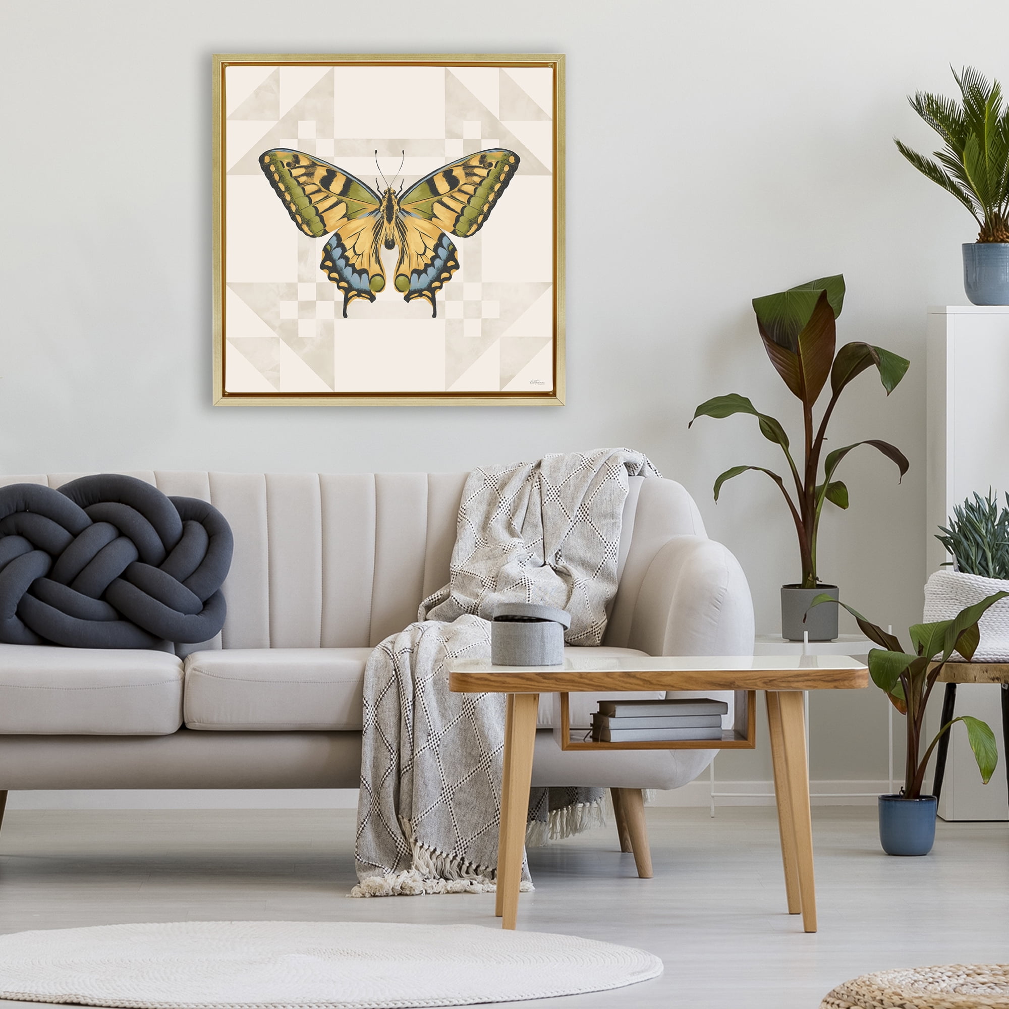 Stupell Industries Green Swallowtail Butterfly Gold Framed Floater Canvas Wall Art, design by Cat Thurman Designs
