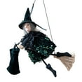 thumbnail image 2 of TOOPTY Halloween Flying Witch Decoration, Hanging Witch on Broomstick for Garden Yard ghost HOUSE Decor, Green Themed Sorceress Figure, 2 of 3