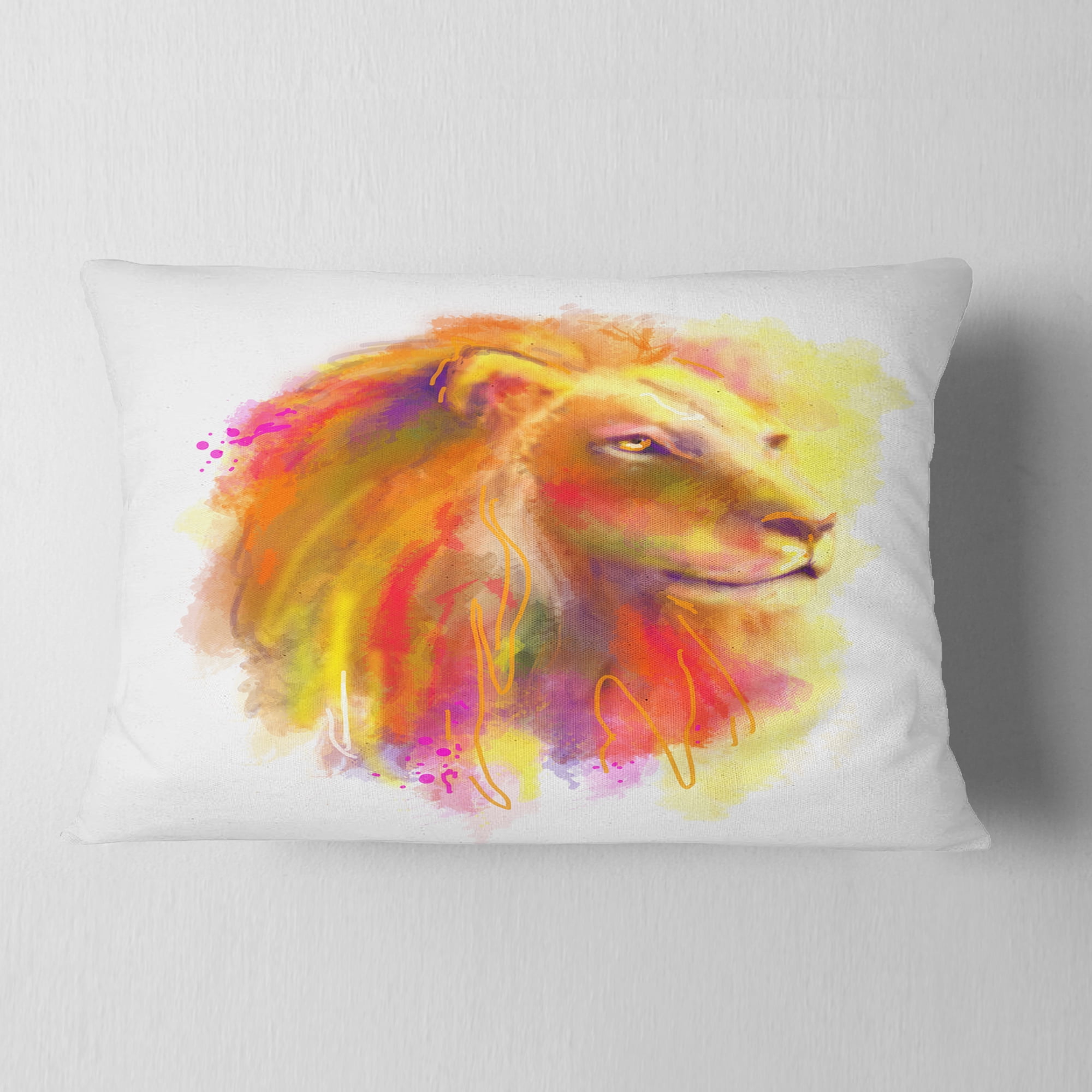 Designart Lion with Colorful Mane - Animal Throw Pillow - 12x20