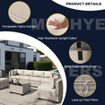 thumbnail image 3 of 16-Piece Outdoor Patio Furniture Set with Rocking Swivel Chair, Wicker Rattan Sectional Sofa Conversation Set with 55,000 BTU Fire Pit Table with Ottomans, Backyard Furniture,Off-White, 3 of 11