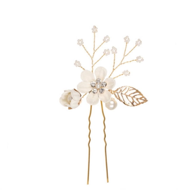 Nvzi Horquillas para el pelo de boda con flores para novias, peinetas con perlas de cristal, pinzas para el pelo, accesorios para el pelo de boda dorados, joyas, color blanco