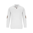 thumbnail image 3 of UVEASISHA Men's Shawl Collar Pullover Sweater Regular Fit Casual Button Mock Neck Knit Sweaters Knitted Soft Long Sleeve Winter Sweatshirt with Elbow Patches Christmas Sales Today White XXL, 3 of 6