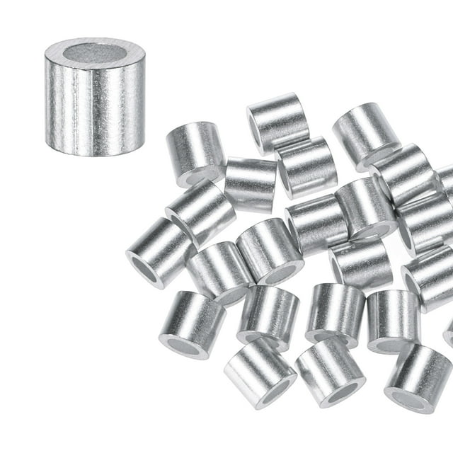 Uxcell 50-Pack Aluminum Crimping Loop Sleeves, 6mm 1/4 Round Barrel Wire Rope Sleeves