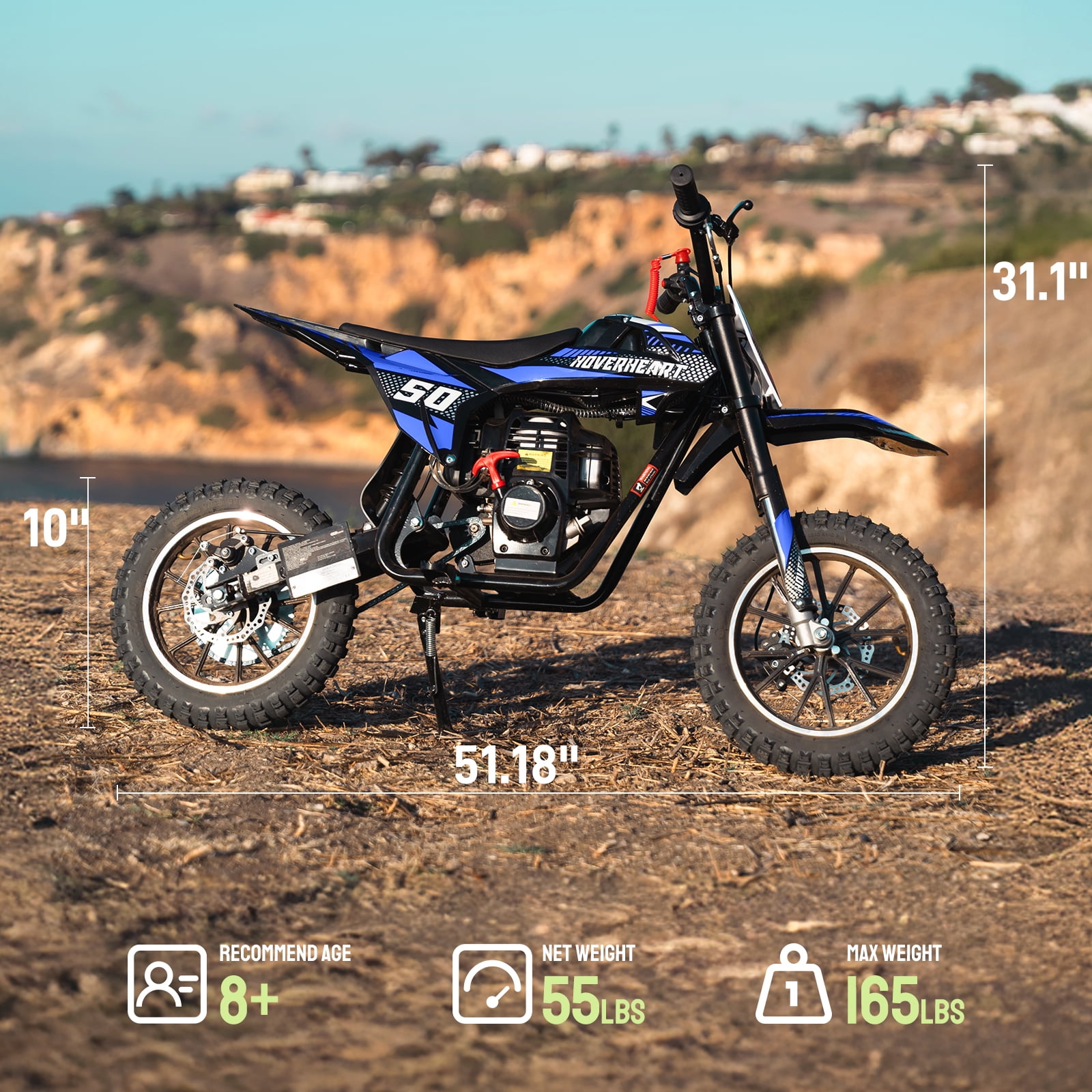 QEASET 39cc Gas mini Bike - Mini Motorcycles for Young Riders, Gas Powered Mini Bike with Safety Kill Switch, Tubeless Tires, Easy Pull Start, and EPA Approved (BLUE)