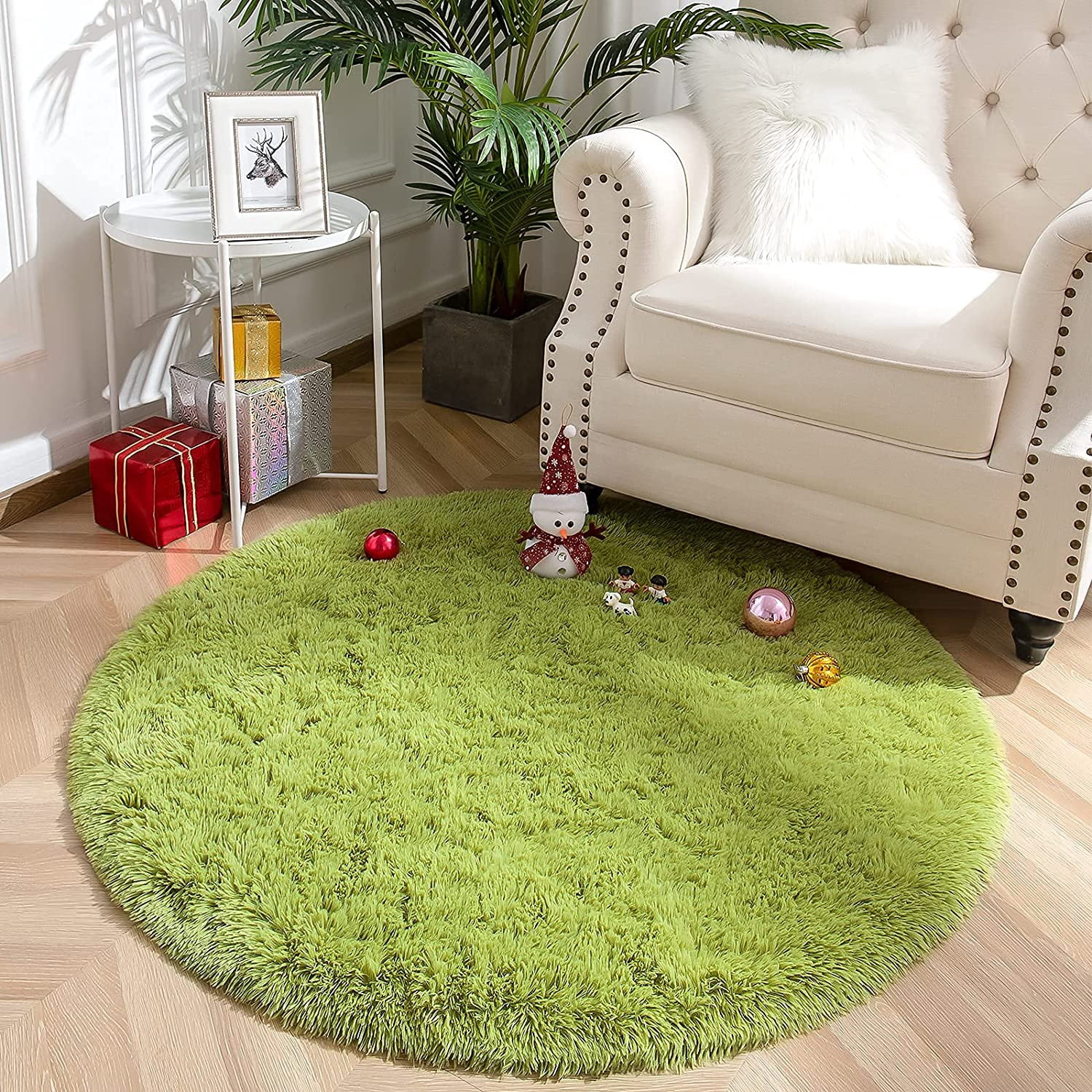 DweIke Round Rug for Bedroom,Soft Shaggy Area Rugs for Living Room Decor,Fluffy Circle Carpets for Nursery,5'x5',Grass Green