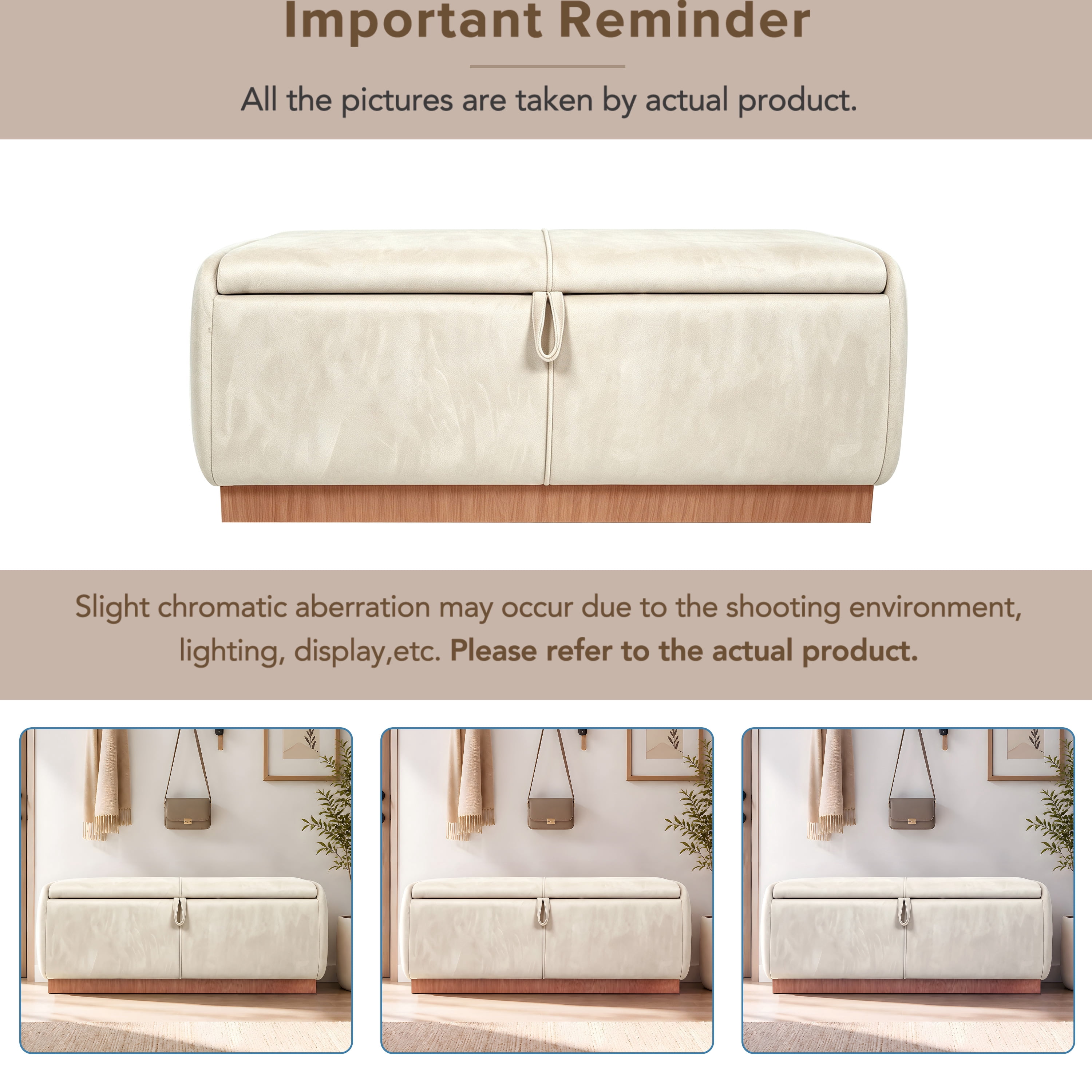 Euroco 47.2" Storage Ottoman Bench,Upholstered Footrest Entryway Bench, End of Bed Bench for Living Room Bedroom,Beige
