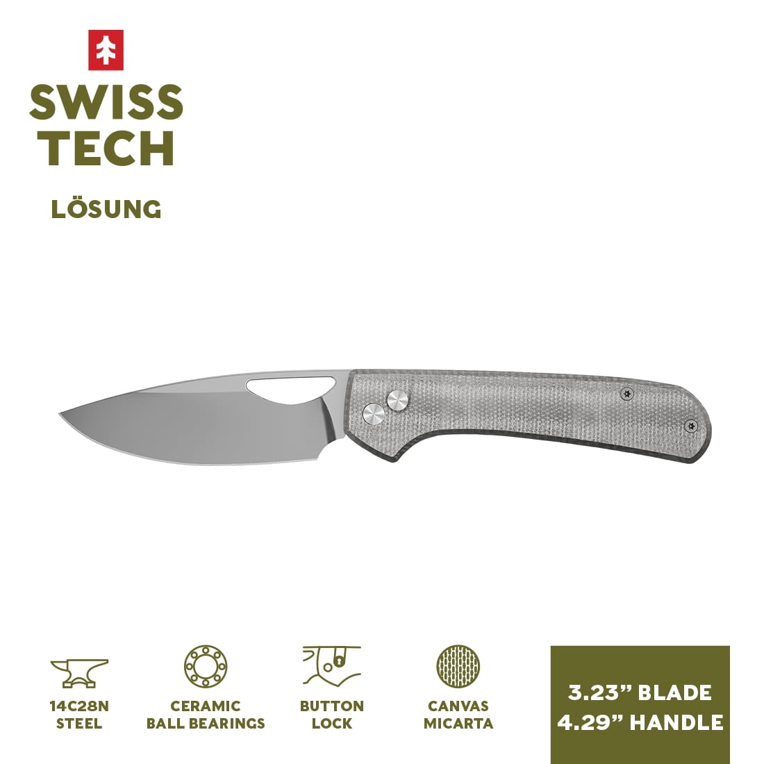 Swiss Tech Wurdig M2 Tanto Pocket Knife with 14C28N Steel Blade